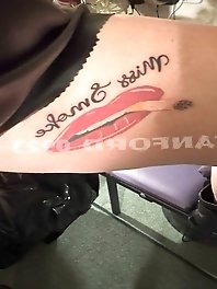 Pretty woman is opening her legs in front of the camera.