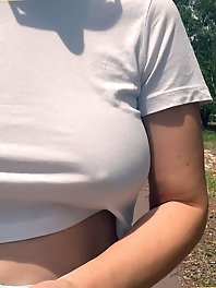 Wifey heads out for a braless public run
